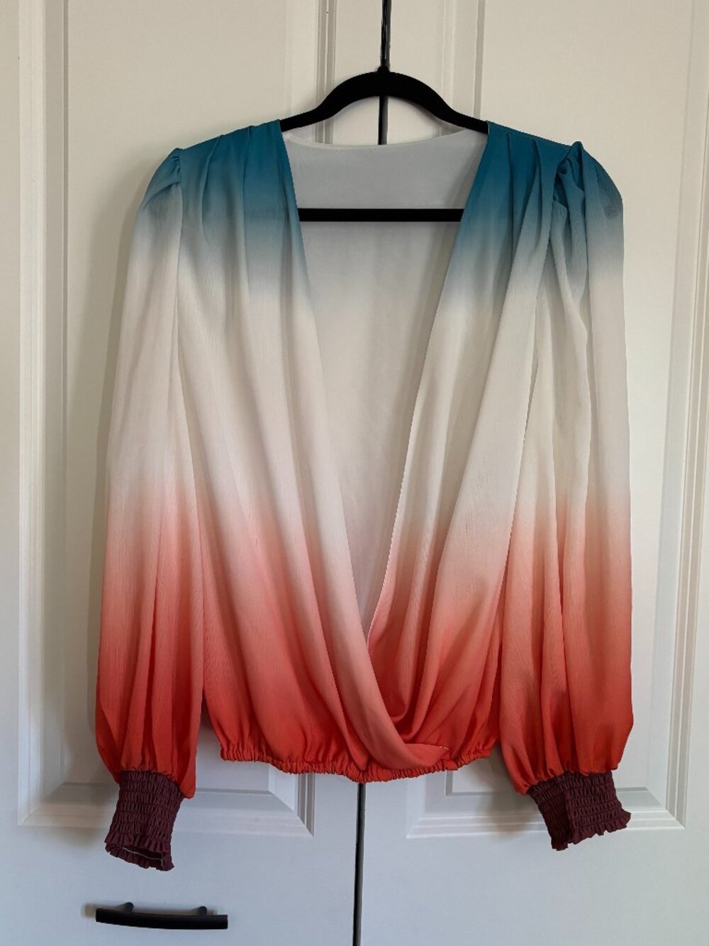 Flow long sleeve v-neck blouse ombre - blue orange white - S